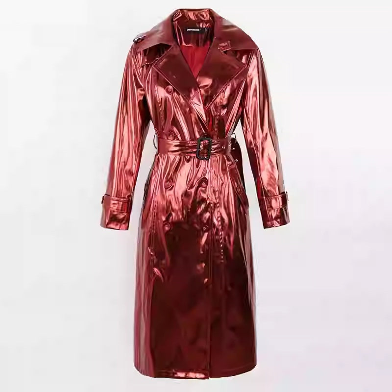 Bright Patent Leather Windbreaker Long Style