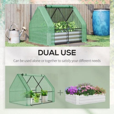 Outsunny Galvanized Raised Garden Bed With Mini Greenhouse Cover, Outdoor Metal Planter Box With 2 Roll-Up Windows For Growing Flowers, Fruits, Vegetables, And Herbs, 50 X 37.5 X 36.25, Green