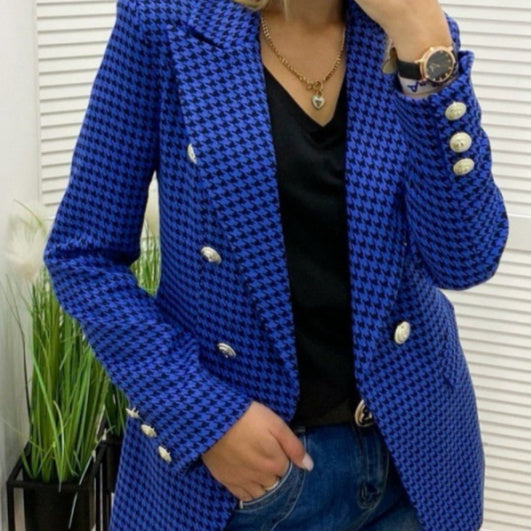 Women's Houndstooth Blazer Pocket Coat